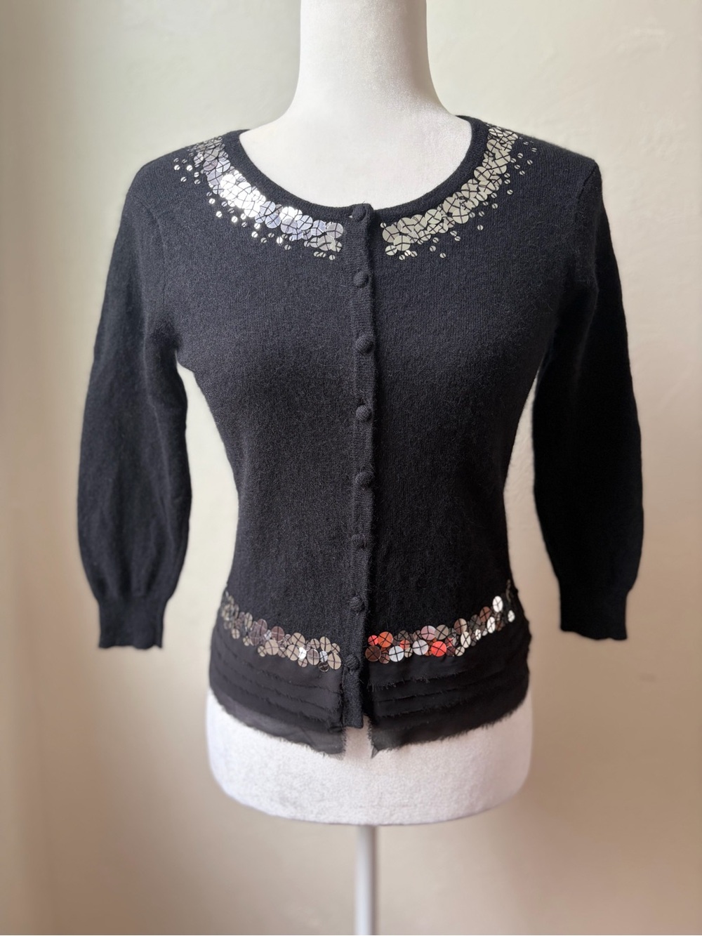 Ideology Vintage Y2K Wool Angora Rabbit Hair Sequin Embellished Cardigan XS